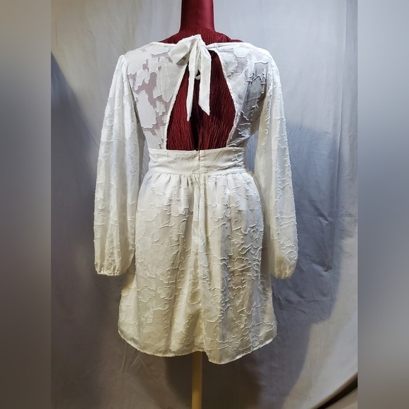 SBetro White Textured Empire Waist Backless Boho Puffy Sleeves Size XL - Picture 4 of 10